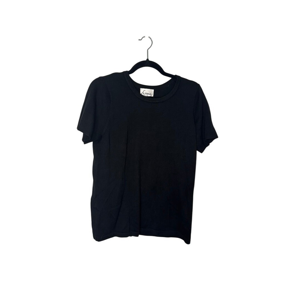 Linea by Louis Dell'Olio Black Ribbed Knit‎ Short Sleeve Top Tee